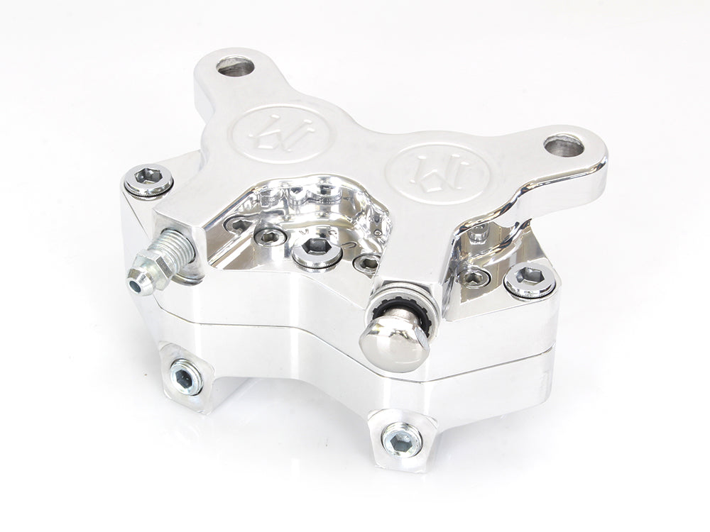 Universal 4 Piston Caliper - Polished. Fits H-D with 11.5in. Disc Rotor.