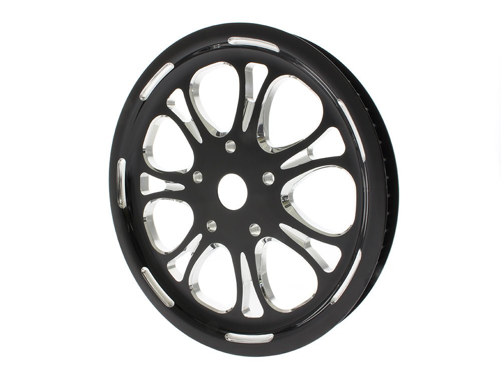 66 Tooth x 1in. wide Paramount Pulley - Black Contrast Cut Platinum. Fits Softail 2012up, Softail 2007up with 150 Rear Tyre & Touring 2007-2008.