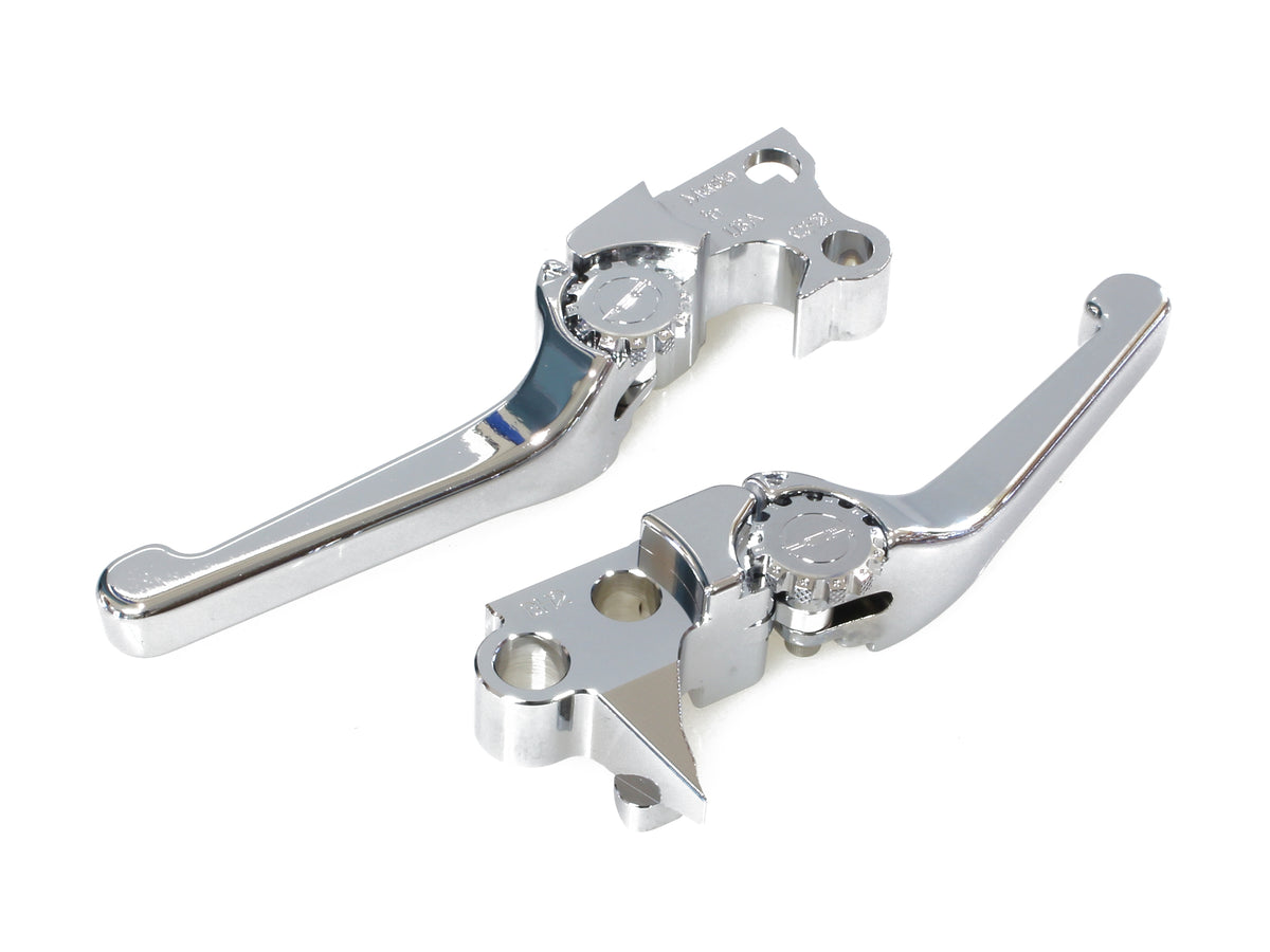 Adjustable Anthem Levers - Chrome. Fits Softail 1996-2014, Dyna 1996-2017, Touring 1996-2007, Sportster 1996-2003.