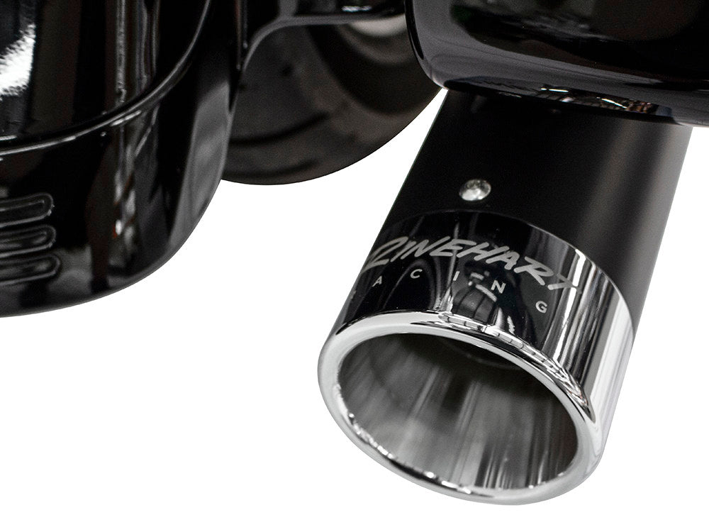 4in. Slip-On Mufflers – Black with Chrome End Caps. Fits Touring 2017up – Rinehart Exhaust