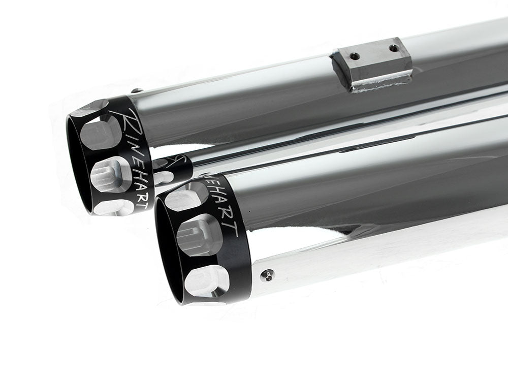 3in. Slip-On Mufflers - Chrome with Black Scalloped End Caps. Fits Softail Deuce 2007 & Fat Boy 2007-2017