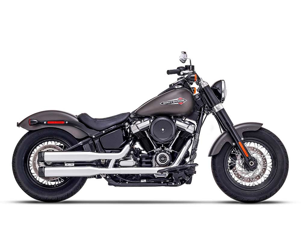3-1/2in. Slip-On Mufflers - Chrome with Contrast Cut Black End Caps. Fits Softail Slim, Street Bob, Standard & Low Rider Models 2018-2024 & Breakout & Fat Boy 2018up