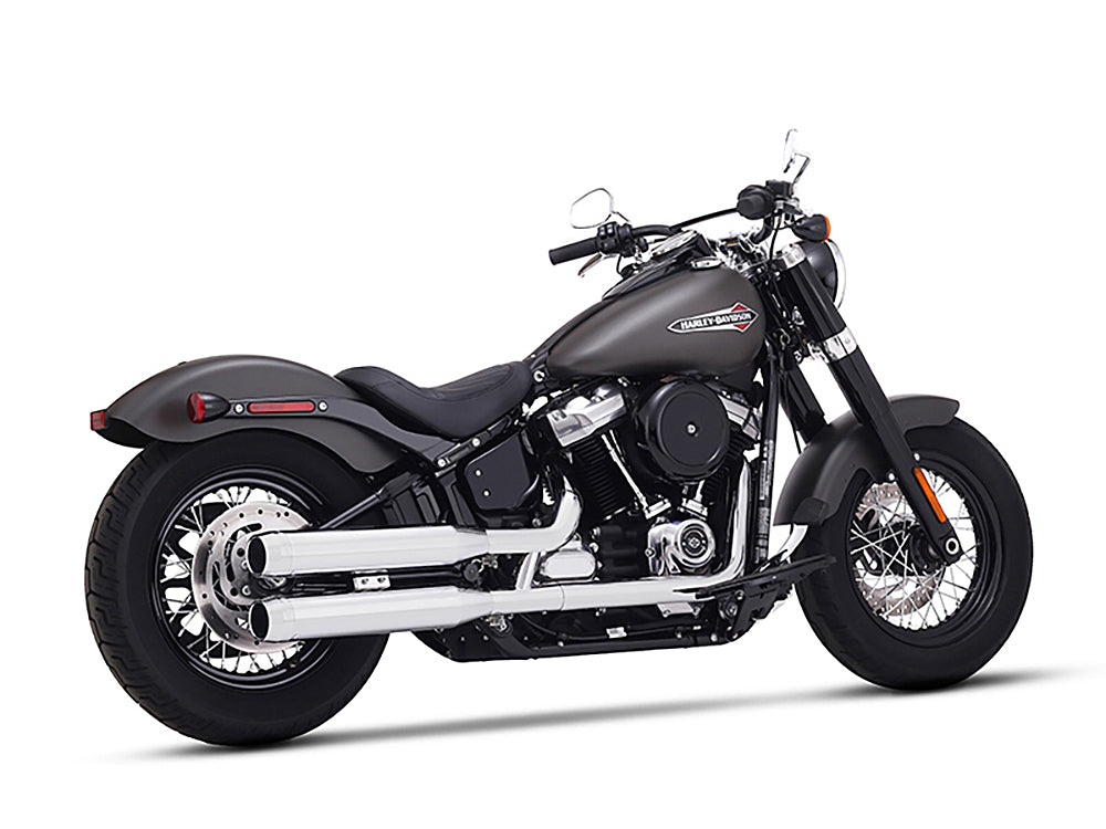 3-1/2in. Slip-On Mufflers - Chrome with Chrome End Caps. Fits Softail Slim, Street Bob, Standard & Low Rider Models 2018-2024 & Breakout & Fat Boy 2018up