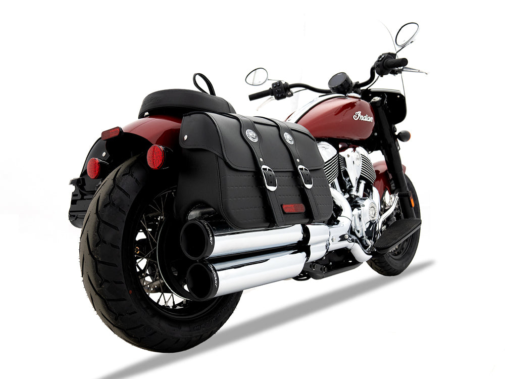 4in. Slip-On Mufflers - Chrome with Black End Caps. Fits Indian Cruiser 2022up