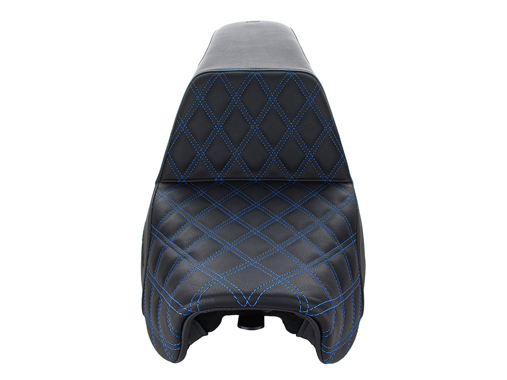 Step-Up LS Dual Seat with Blue Double Diamond Lattice Stitch. Fits Dyna 2006-2017.