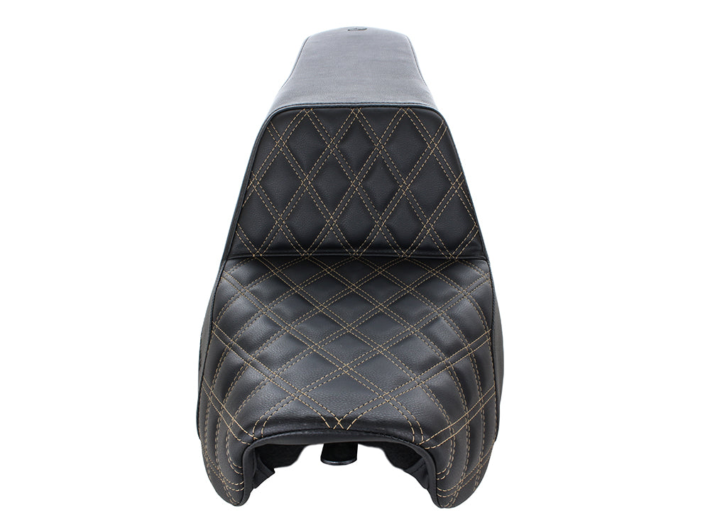 Saddlemen- Step-Up LS Dual Seat With Gold Double Diamond Lattice Stitch. Fits Dyna 2006-2017.