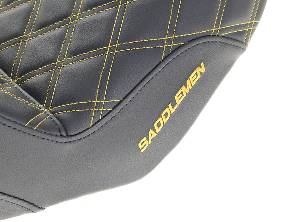 Saddlemen- Step-Up LS Dual Seat With Gold Double Diamond Lattice Stitch. Fits Dyna 2006-2017.