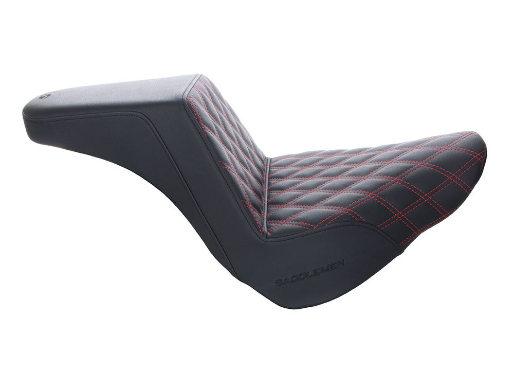 Step-Up Front LS Dual Seat with Red Double Diamond Lattice Stitch. Fits Fat Boy 2018up & Breakout 2023up – Saddlemen Seats
