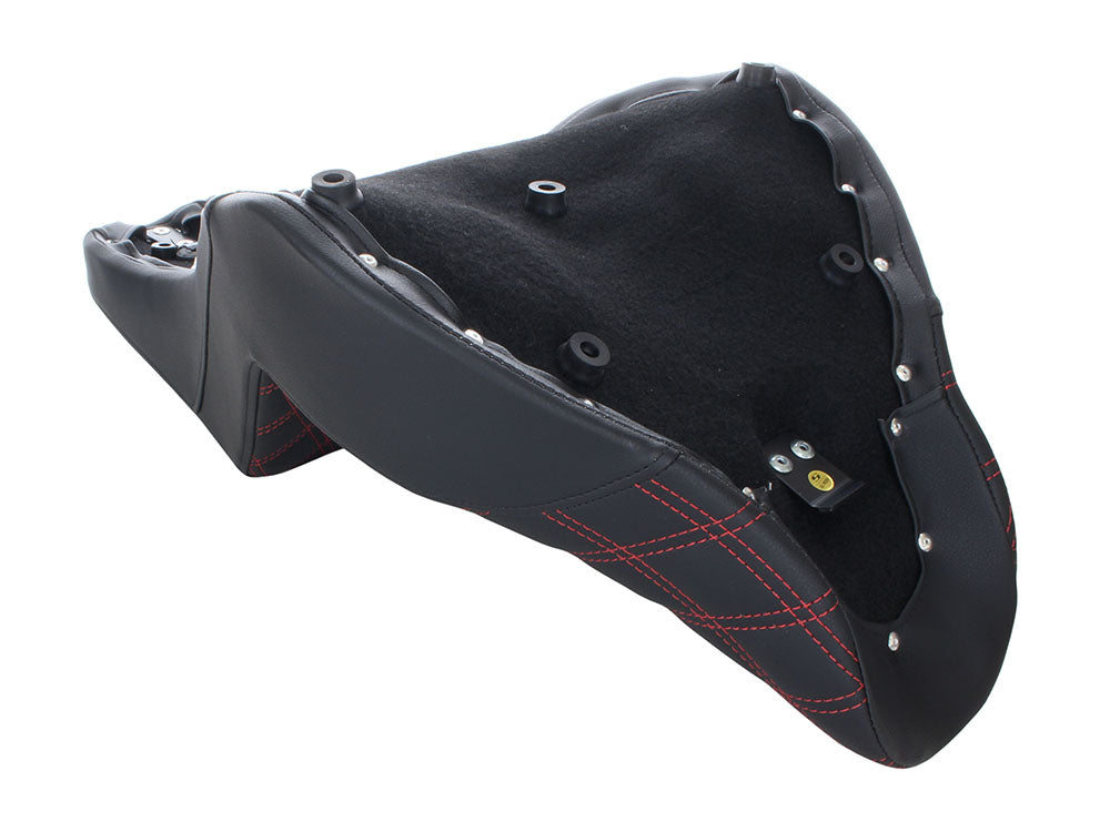 Step-Up Front LS Dual Seat with Red Double Diamond Lattice Stitch. Fits Fat Boy 2018up & Breakout 2023up – Saddlemen Seats