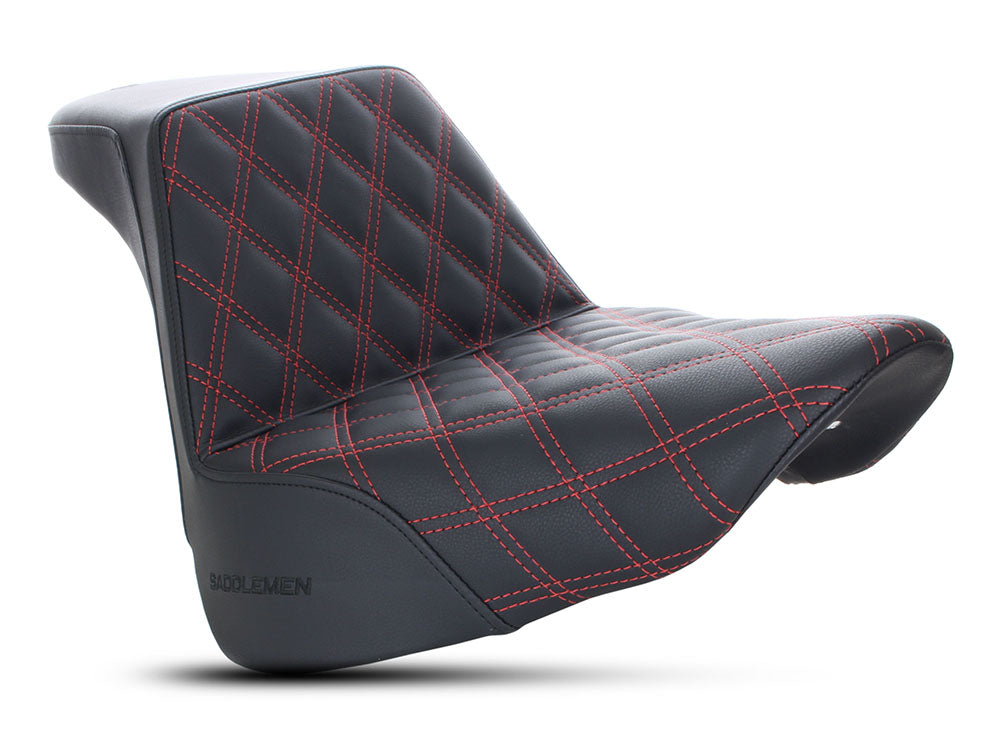 Step-Up Front LS Dual Seat with Red Double Diamond Lattice Stitch. Fits Fat Boy 2018up & Breakout 2023up