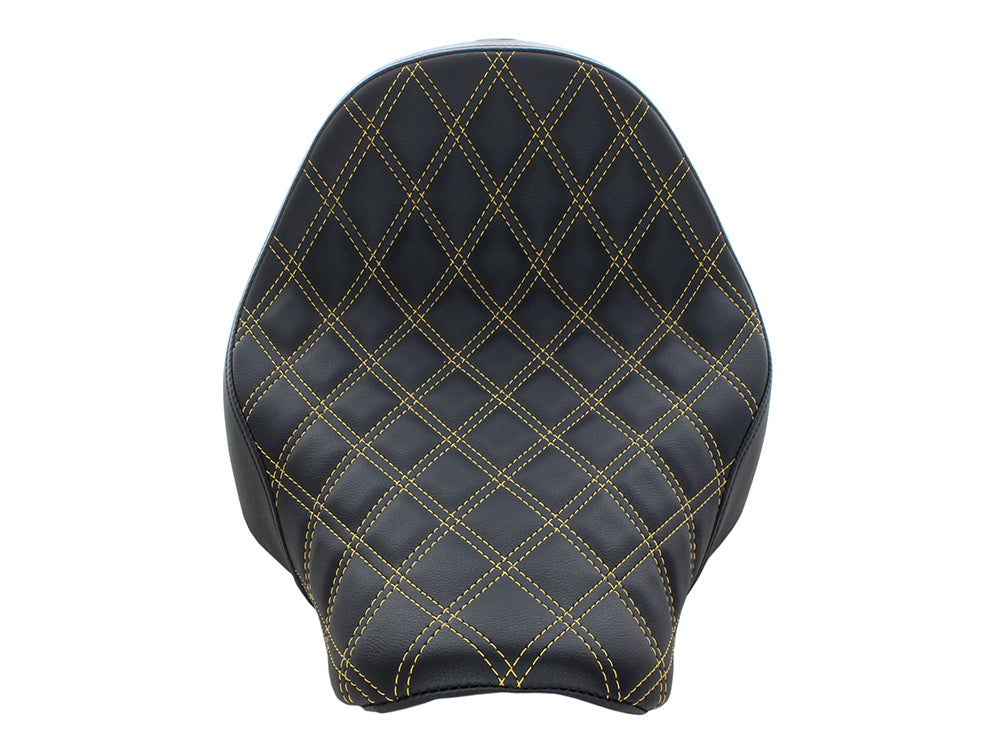 Renegade LS Solo Seat with Gold Double Diamond Lattice Stitch. Fits Sport Glide & Low Rider 2018up, Low Rider S 2020up & Low Rider ST 2022up.