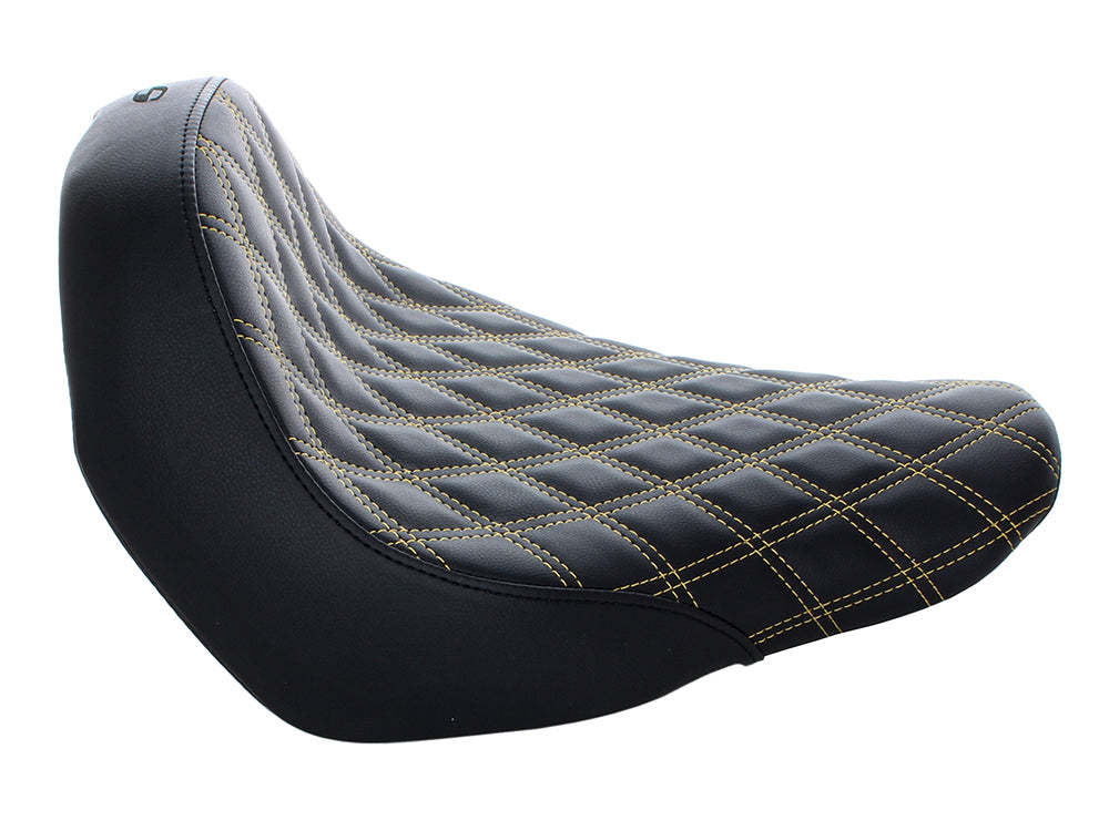 Renegade LS Solo Seat with Gold Double Diamond Lattice Stitch. Fits Sport Glide & Low Rider 2018up, Low Rider S 2020up & Low Rider ST 2022up.