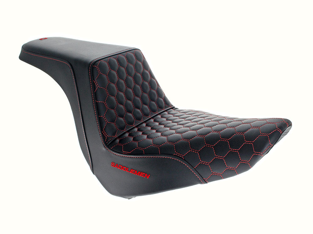 Step-Up HC Dual Seat With Red Honeycomb Stitch. Fits Sport Glide & Low Rider 2018up, Low Rider S 2020up & Low Rider ST 2022up