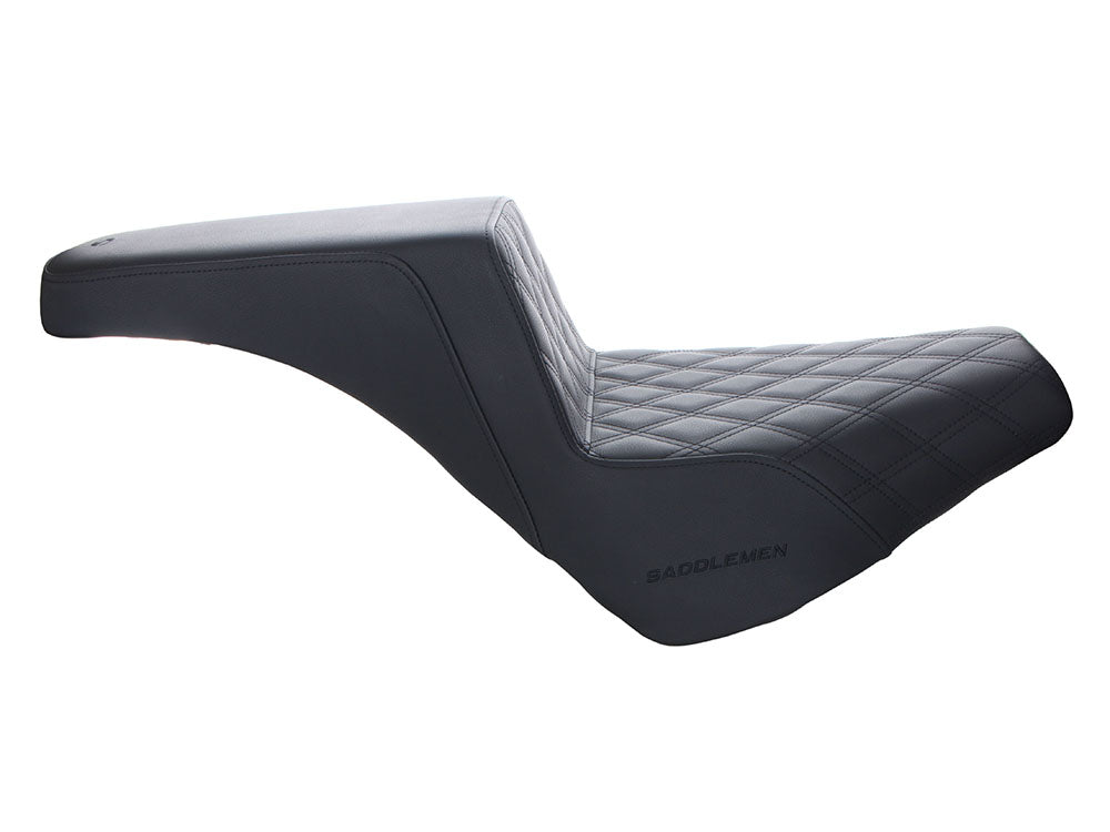 Step-Up LS Dual Seat with Black Double Diamond Lattice Stitch. Fits Softail Street Bob 2018up & Standard 2020up.