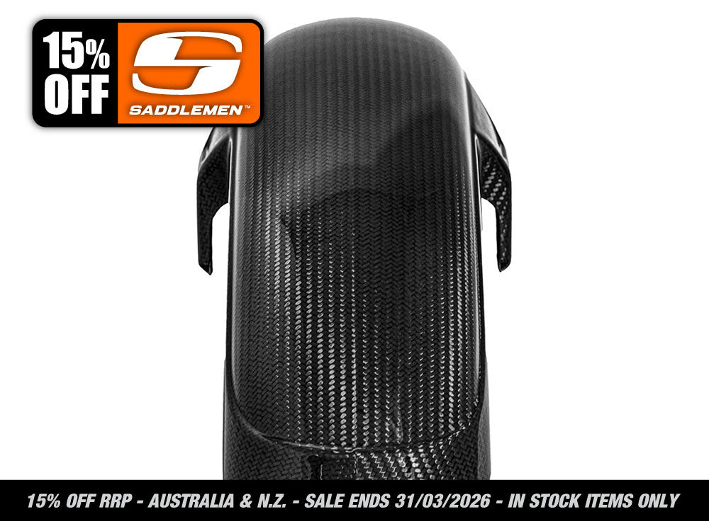 Saddlemen - Carbon Front Fender – Gloss Finish. Fits Mid-Glide Dyna 2006-2017, Softail Street Bob 2018up & Standard 2020-2024 with 19in. Front Wheel. Also Fits Softail Low Rider S 2020up & Low Rider ST 2022up with Adapter
