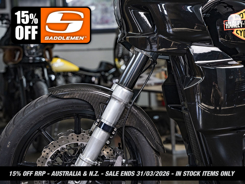 Saddlemen - Carbon Front Fender – Gloss Finish. Fits Mid-Glide Dyna 2006-2017, Softail Street Bob 2018up & Standard 2020-2024 with 19in. Front Wheel. Also Fits Softail Low Rider S 2020up & Low Rider ST 2022up with Adapter