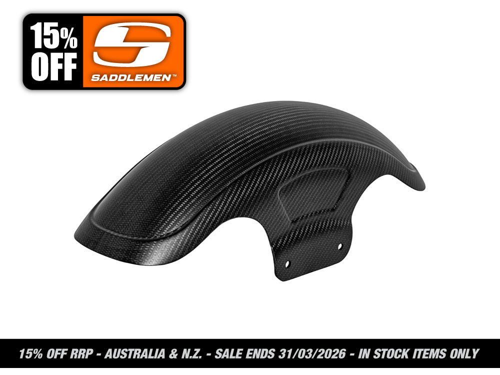 Saddlemen - Shorty Carbon Front Fender – Matte Finish. Fits CVO Touring 2023up, Street Glide & Road Glide 2024up & Touring 2025up with 19in. Front Wheel