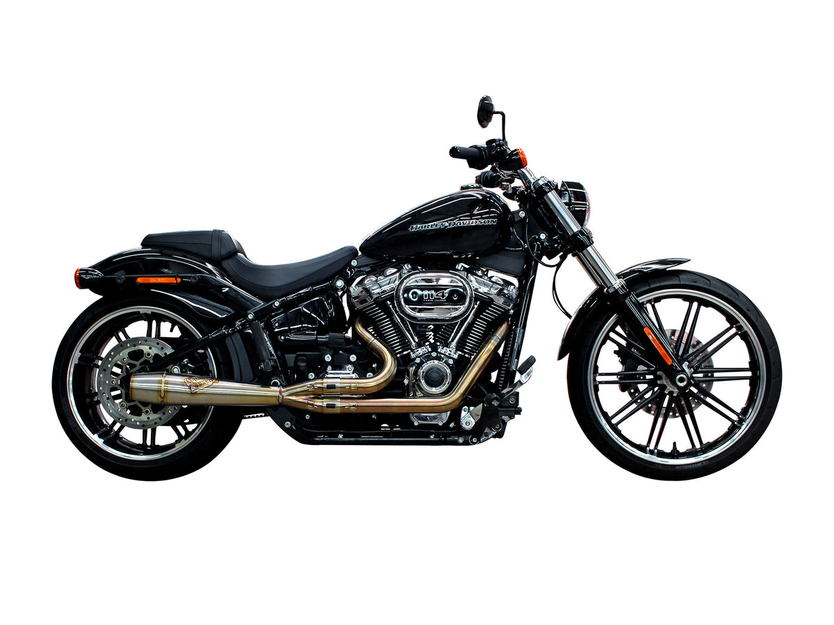 Mid Length 2-Into-1 Exhaust With Welded End Cap – Stainless. Fits Softail 2018up With 240 Rear Tyre.