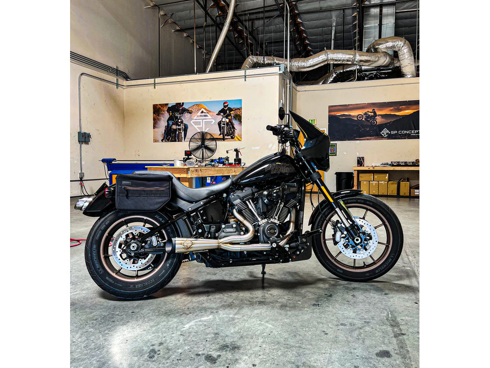2-into-1 Cutback Exhaust – Stainless Steel with Black End Cap. Fits Softail 2018up Non-240 Rear Tyre Models – SP Concepts Exhaust