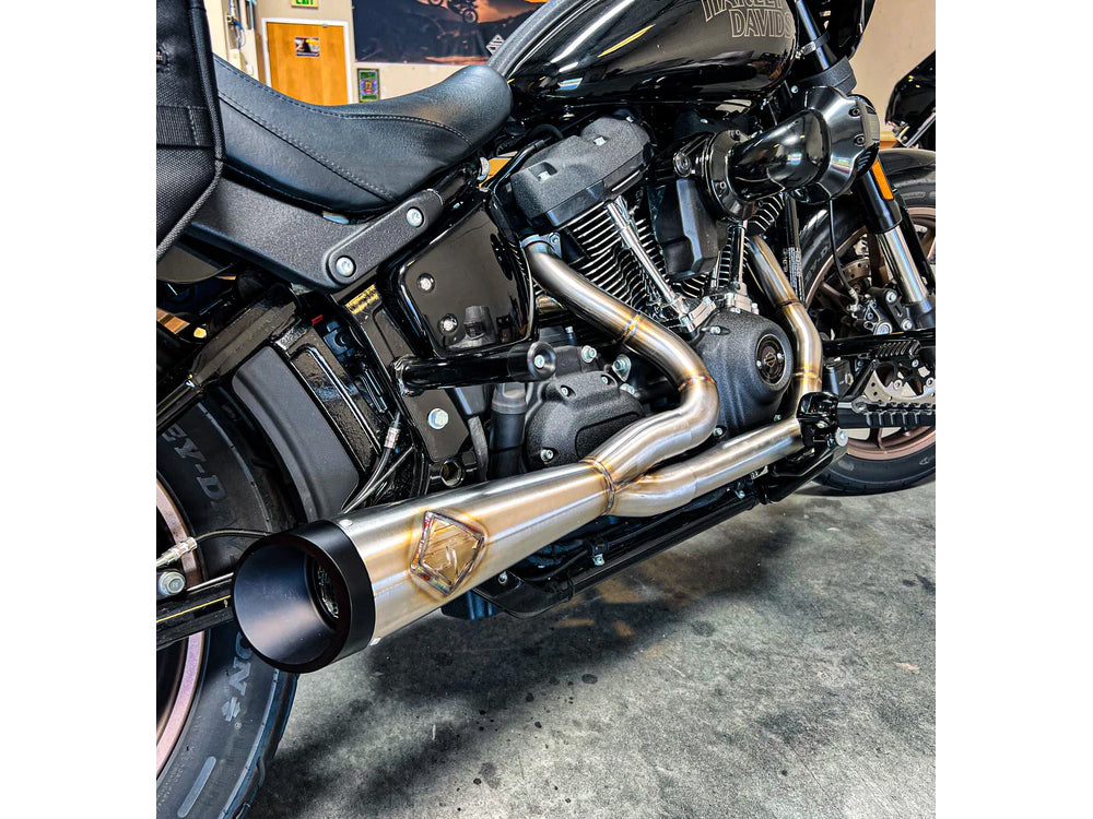 2-into-1 Cutback Exhaust – Stainless Steel with Black End Cap. Fits Softail 2018up Non-240 Rear Tyre Models – SP Concepts Exhaust