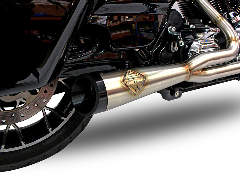 2-into-1 Cutback Exhaust – Stainless Steel with Black End Cap. Fits Touring 2017up – SP Concepts Exhaust