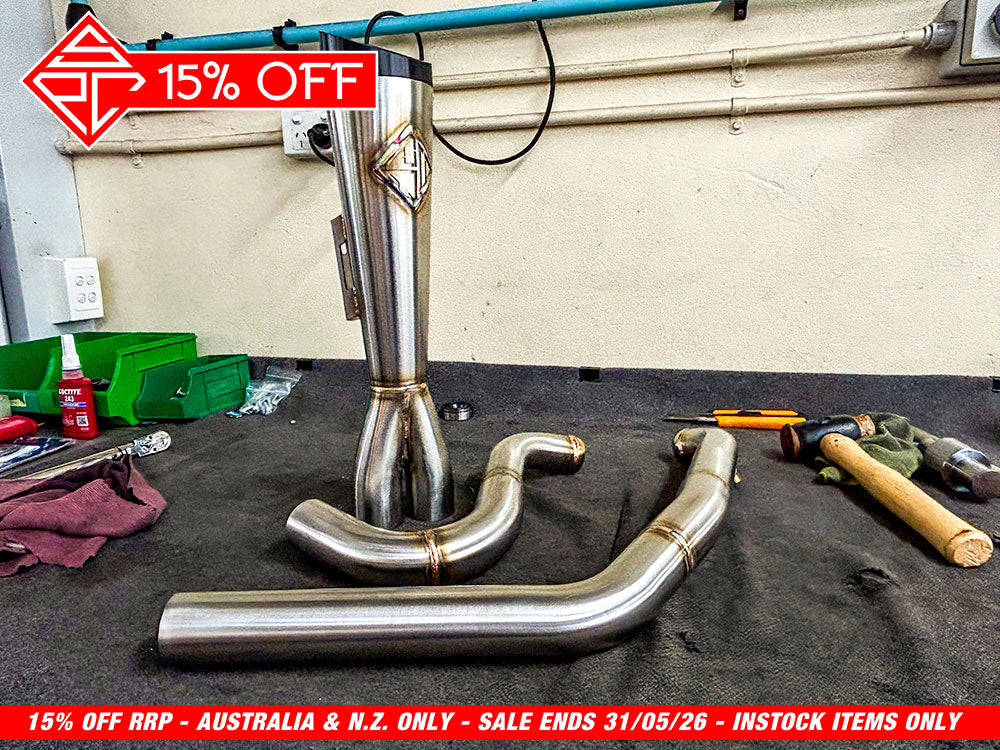 2-into-1 Cutback Exhaust – Stainless Steel with Black End Cap. Fits Dyna 2006-2017 – SP Concepts Exhaust