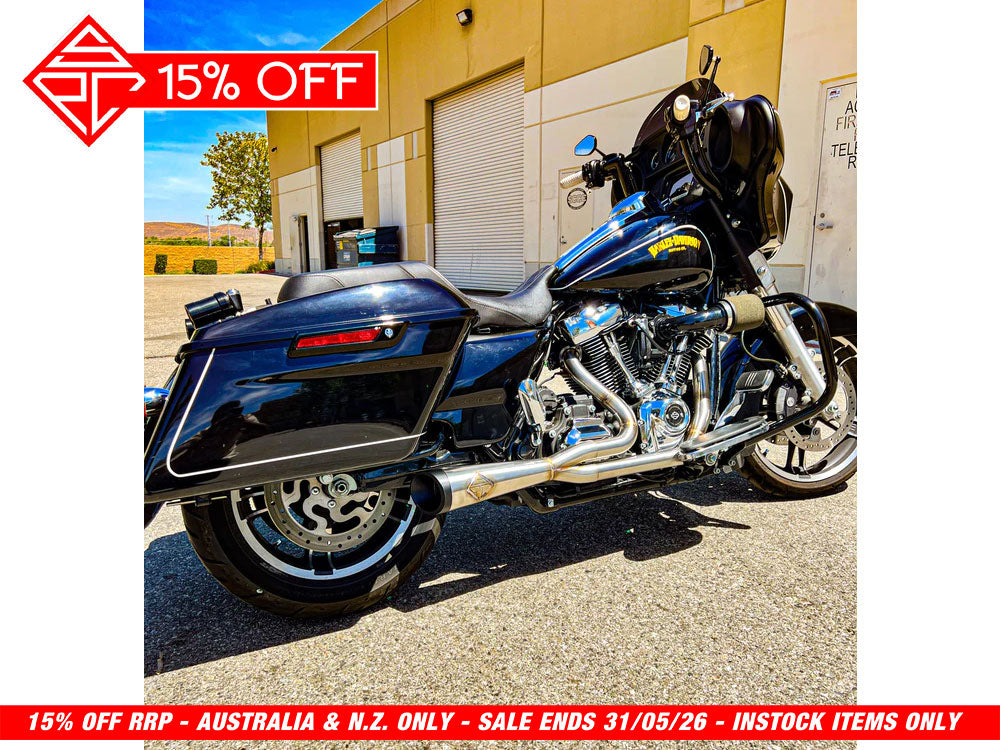 2-into-1 Cutback Exhaust – Stainless Steel with Black End Cap. Fits Touring 1995-2016 – SP Concepts Exhaust