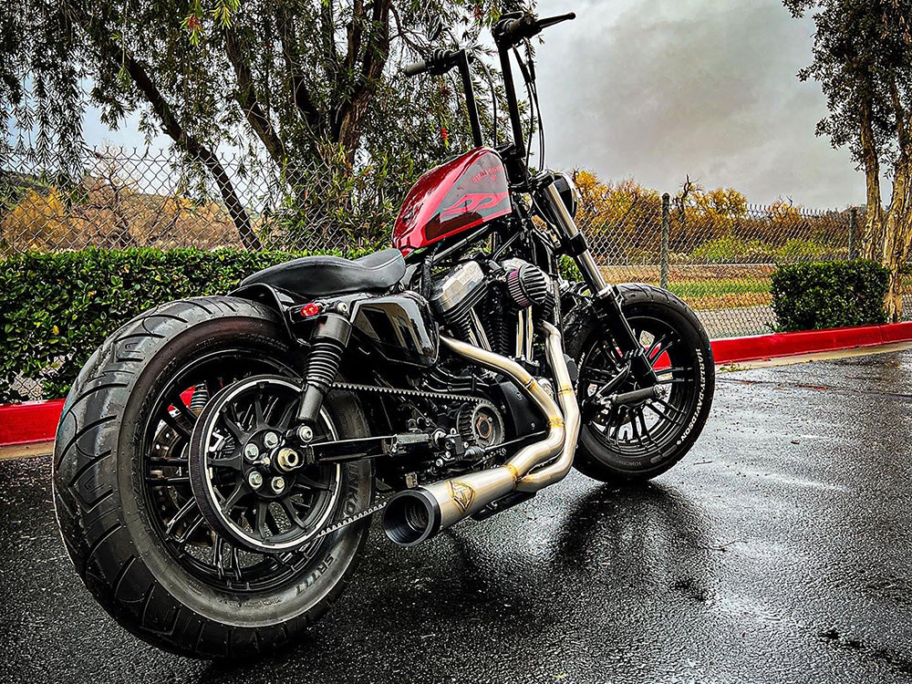 2-into-1 Cutback Exhaust – Stainless Steel with Black End Cap. Fits Sportster 2014-2021 – SP Concepts Exhaust