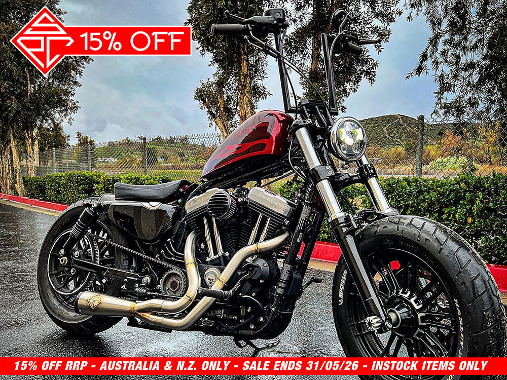 2-into-1 Cutback Exhaust – Stainless Steel with Black End Cap. Fits Sportster 2014-2021 – SP Concepts Exhaust