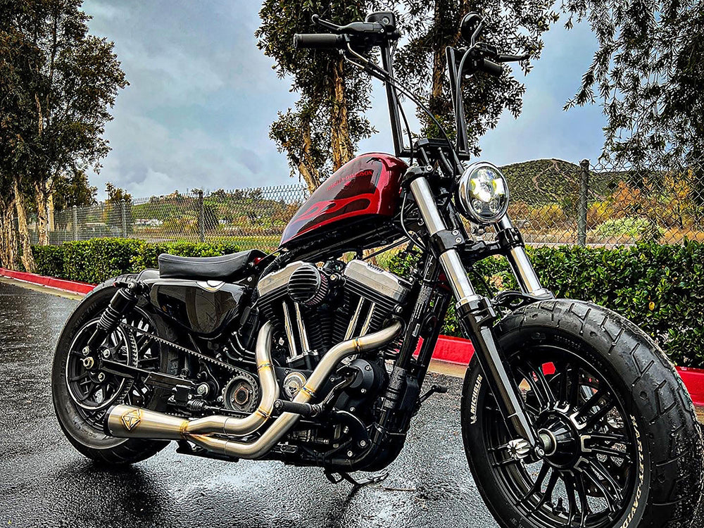 2-into-1 Cutback Exhaust – Stainless Steel with Black End Cap. Fits Sportster 2014-2021 – SP Concepts Exhaust