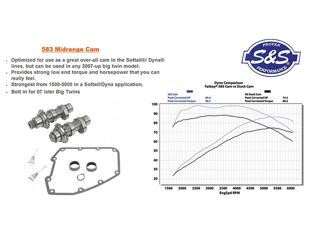 583C Chain Drive Camshaft Kit. Fits Dyna 2006 & Twin Cam 2007-2017 – S&S