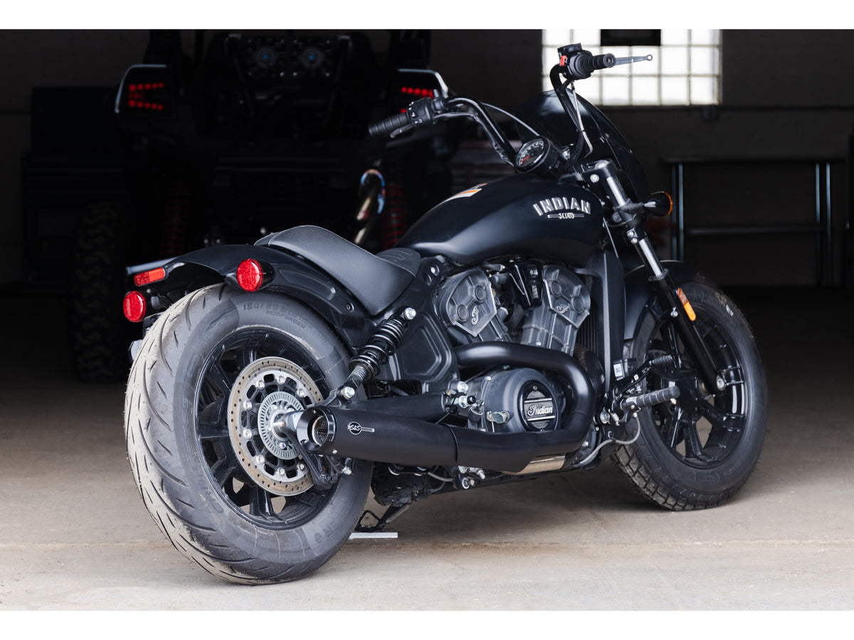 Grand National 2-into-1 Exhaust - Black with Black End Cap. Fits Indian Scout 2015-2024