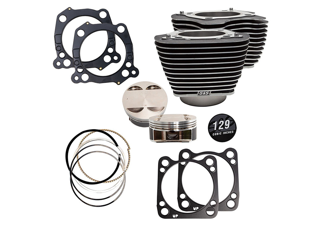 S&S - 129ci Big Bore Kit with Highlighted Fins – Black. Fits Milwaukee-Eight 2017up with 107ci Engine.