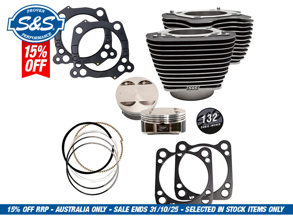 132ci Big Bore Kit with Highlighted Fins – Black. Fits Milwaukee-Eight 2017up 114ci or 117ci Engine.