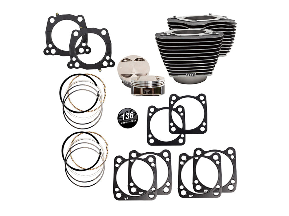 136ci Big Bore Kit with Highlighted Fins - Black Granite. 13.0:1 Compression. Fits CVO Milwaukee-Eight 2023up with 121ci Engine