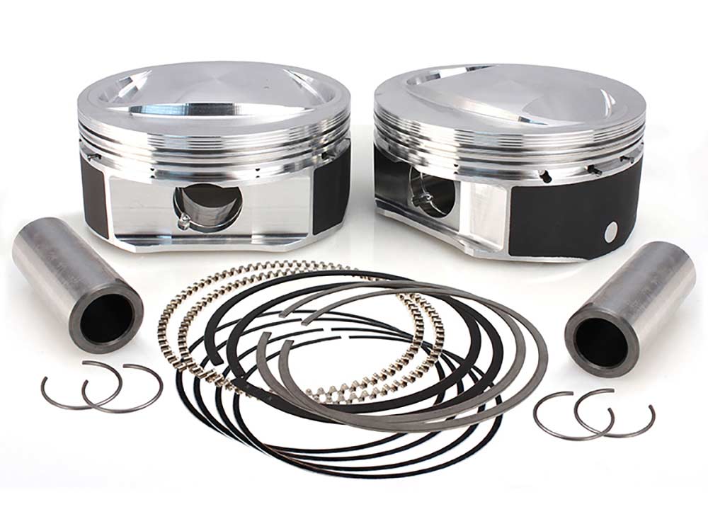 Standard Bore, High Compression Pistons with 10.6:1 Compression Ratio. Fits CVO Twin Cam 2007-2017 with 110ci Engine & 'S' Models with 110ci Engines.