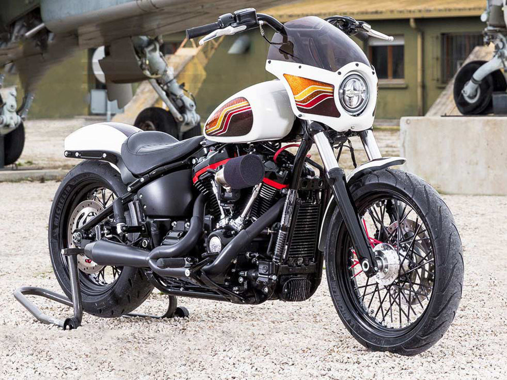 Megaphone Gen II 2-into-1 Exhaust - Black. Fits Softail 2018-2024 with Non-240 Rear Tyre.