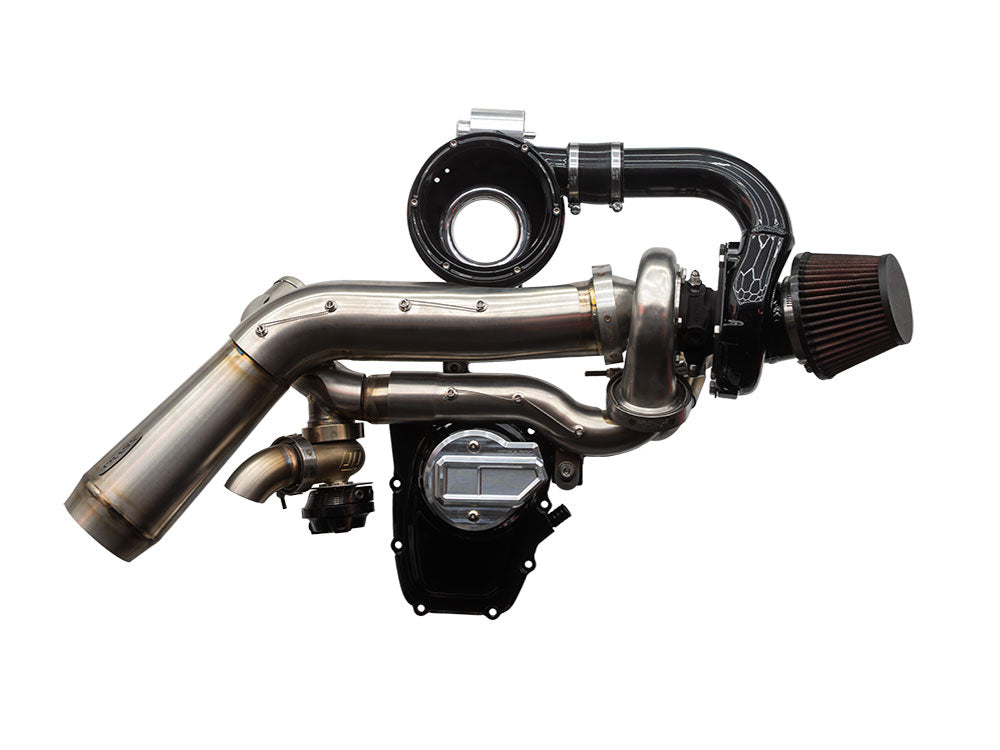 Stage 2 Turbo Kit – Stainless Exhaust, Black Billet. Fits Touring 2024up and Softail 2025up – Trask Performance