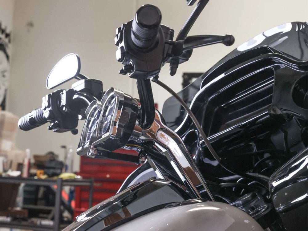 Thrashin Risers to Gauges Relocation Front Extension Bracket – Black. Fits Road Glide 2015up – Thrashin Supply