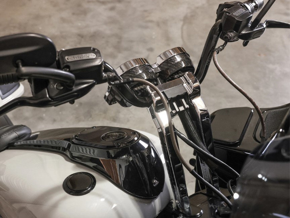Thrashin Risers to Gauges Relocation Front Extension Bracket – Black. Fits Road Glide 2015up – Thrashin Supply