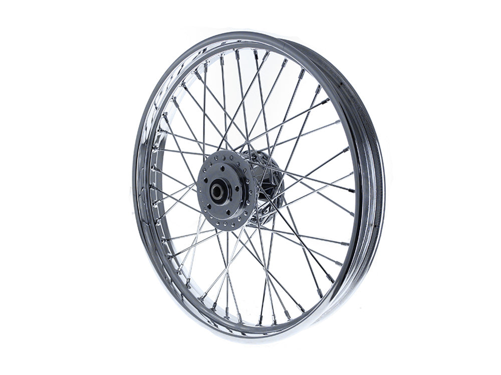 21in. x 2.15in. Front 40 Spoke Cross Laced Wheel - Chrome. Fits Narrow Glide Dyna 1991-1999, FXR 1984-1994 & Sportster 1984-1999.