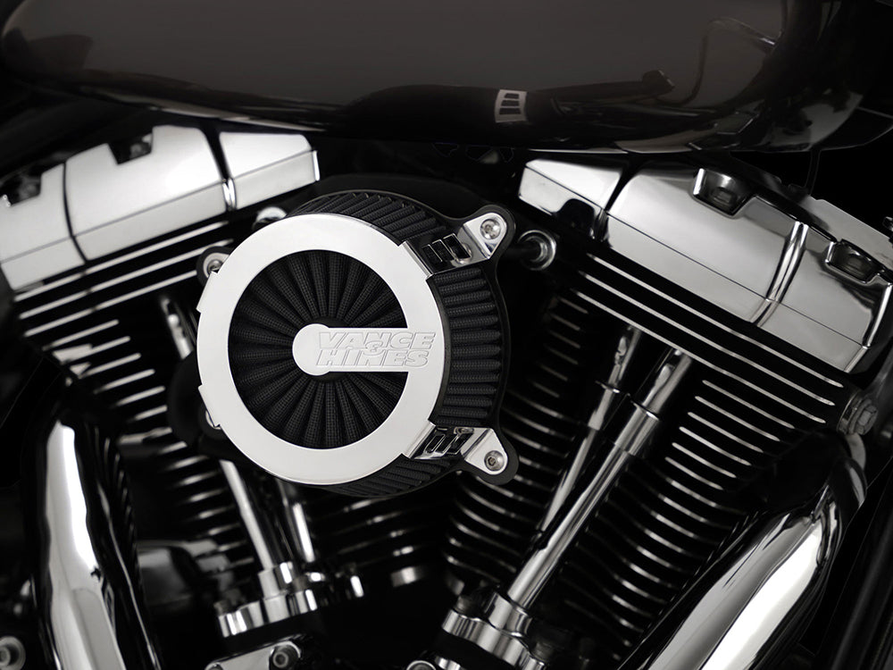 VO2 Cage Fighter Air Cleaner Kit - Chrome. Fits Softail 2000-2015, Dyna 1999-2017, Touring 1999-2007 with CV Carb or Cable Operated Delphi EFI
