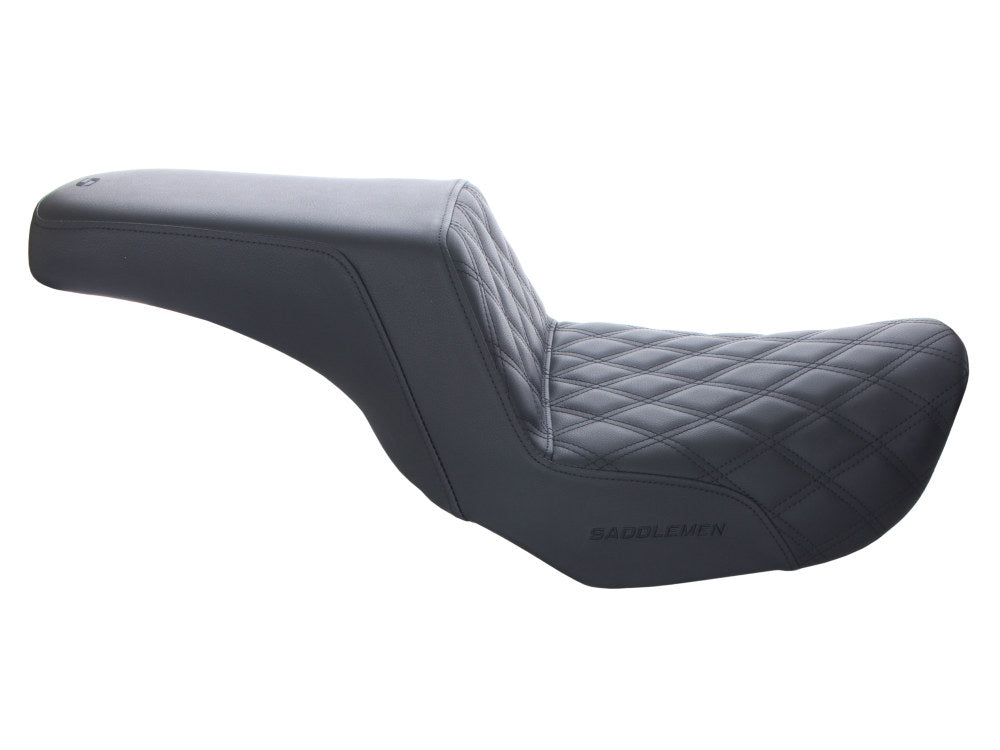 Step-Up LS Dual Seat With Black Double Diamond Lattice Stitch. Fits Dyna 2006-2017.