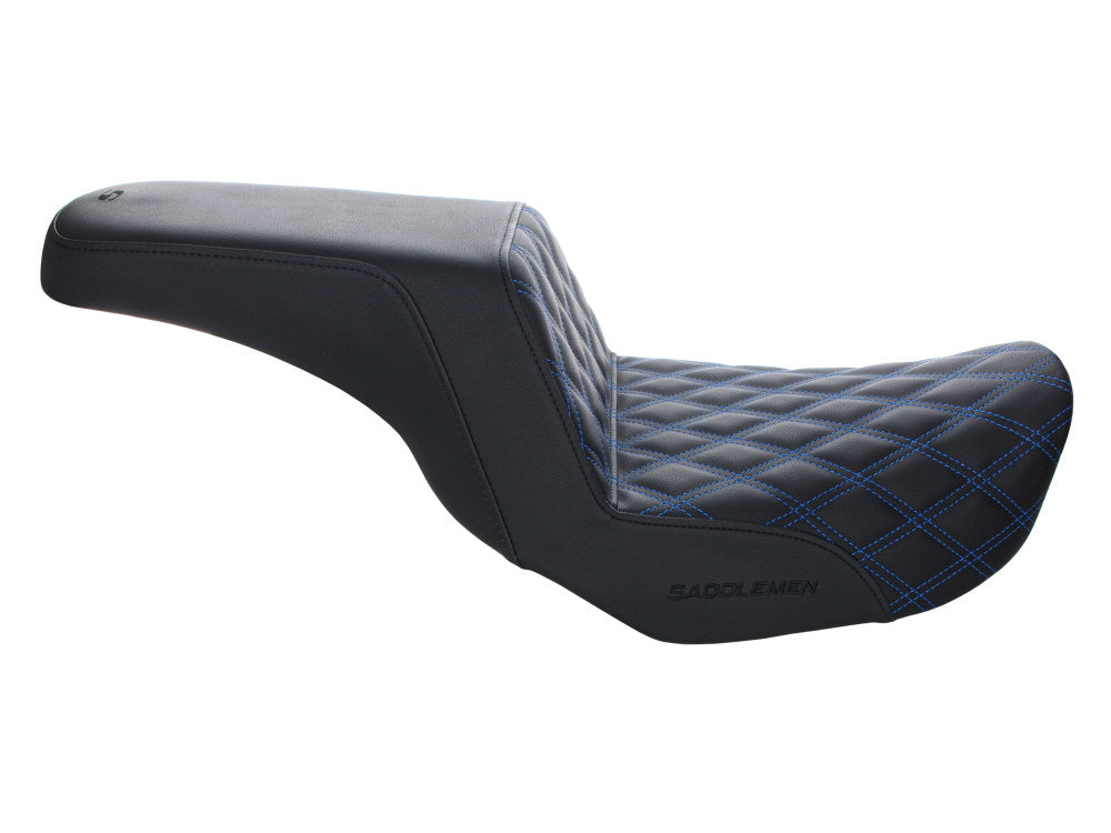 Step-Up LS Dual Seat With Blue Double Diamond Lattice Stitch. Fits Dyna 2006-2017.