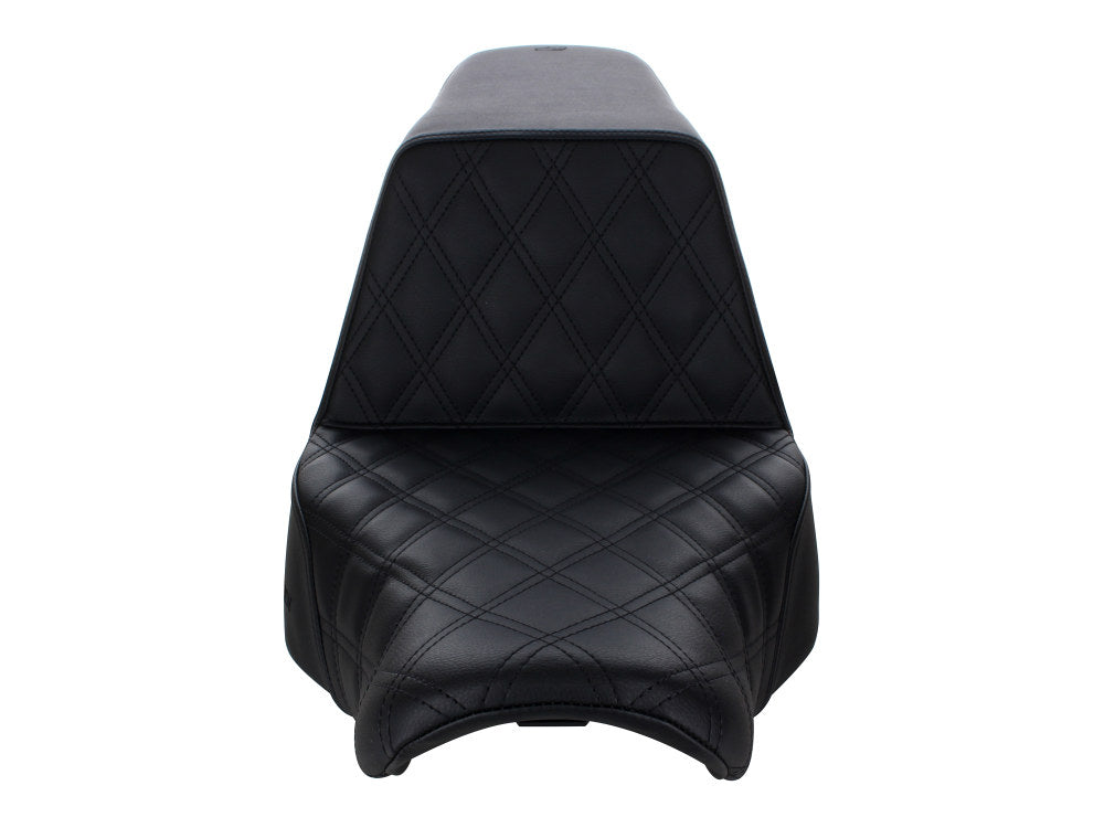 Step-Up LS Dual Seat With Black Double Diamond Lattice Stitch. Fits Sport Glide & Low Rider 2018up, Low Rider S 2020up & Low Rider ST 2022up