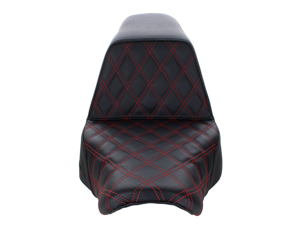 Step-Up LS Dual Seat With Red Double Diamond Lattice Stitch. Fits Sport Glide & Low Rider 2018up, Low Rider S 2020up & Low Rider ST 2022up
