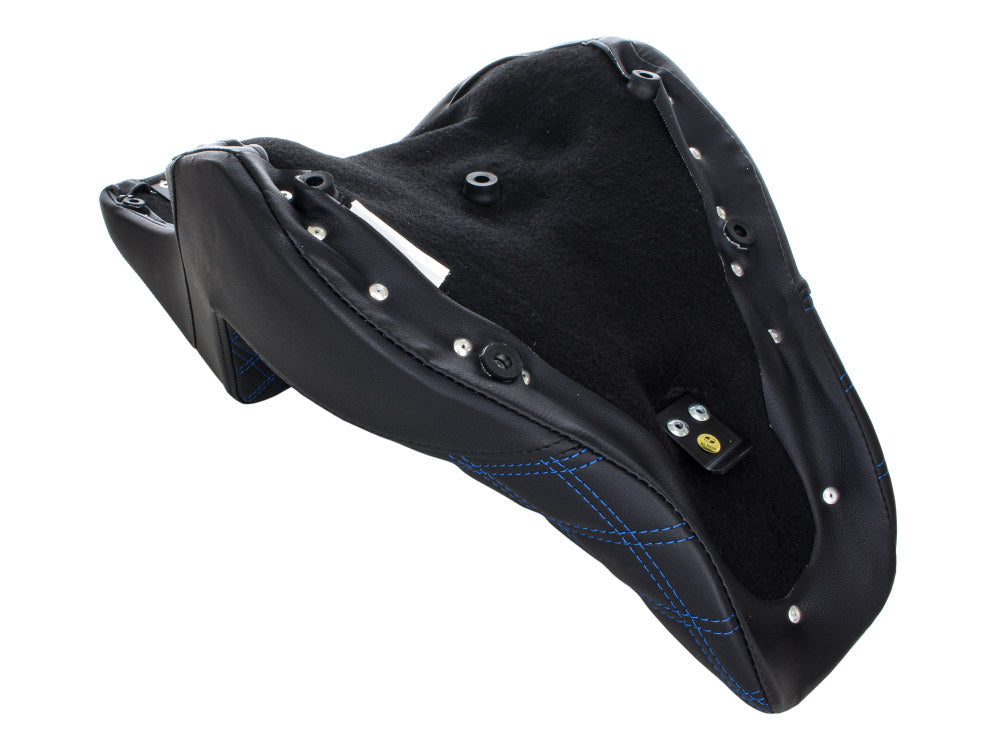 Step-Up LS Dual Seat With Blue Double Diamond Lattice Stitch. Fits Sport Glide & Low Rider 2018up, Low Rider S 2020up & Low Rider ST 2022up