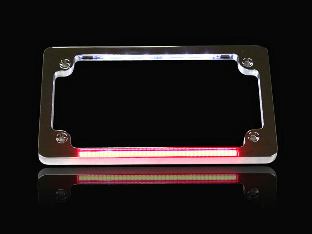 CUSTOM DYNAMICS Flat Number Plate Frame with LED Red Brake Light – Chrome