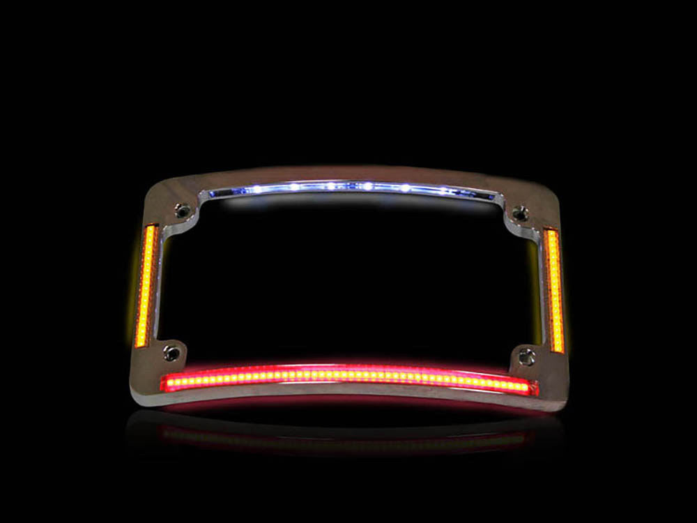 CUSTOM DYNAMICS Curved Number Plate Frame with LED Amber Turn Signals & Red Brake Light – Chrome