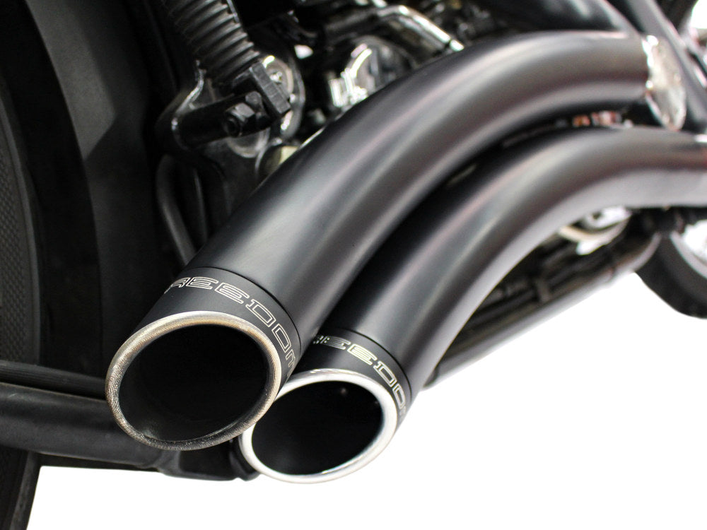 FREEDOM PERFORMANCE Sharp Curve Radius Exhaust – Black with Black End Caps. Fits Softail 1986-2017